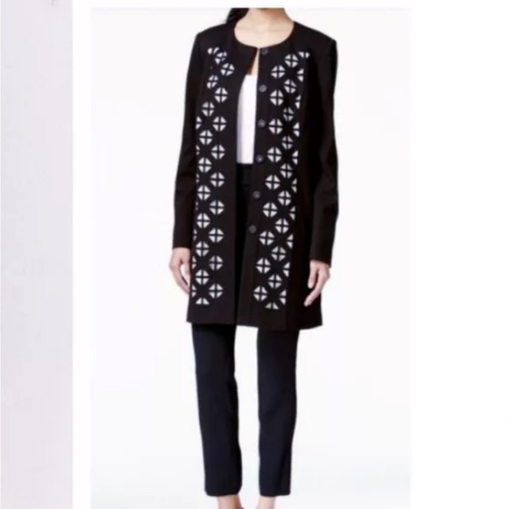 Laundry Shelli Segal Black White Ponte Laser Cut Out Blazer Jacket 2
